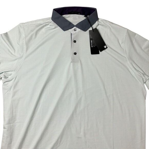 Greyson Polo Mens XXL Green Striped Performance Golf Massasaga Contrast Collar - Picture 2 of 11